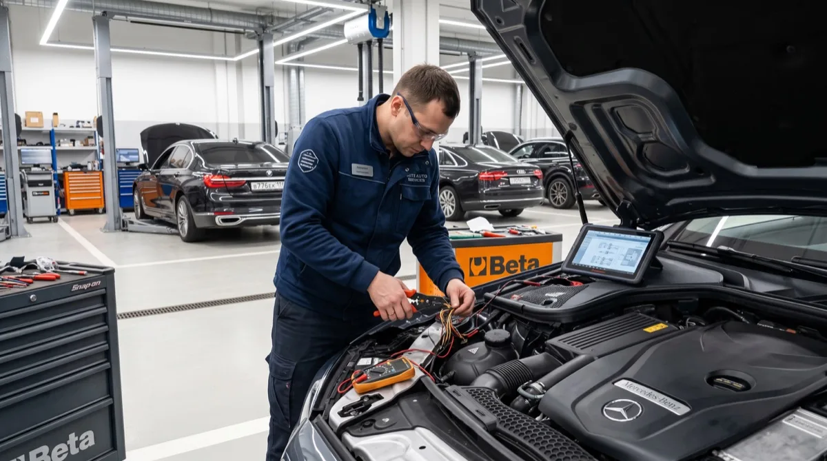 Мастер за работой в автосервисе «Автомастерские Фокус», Казань